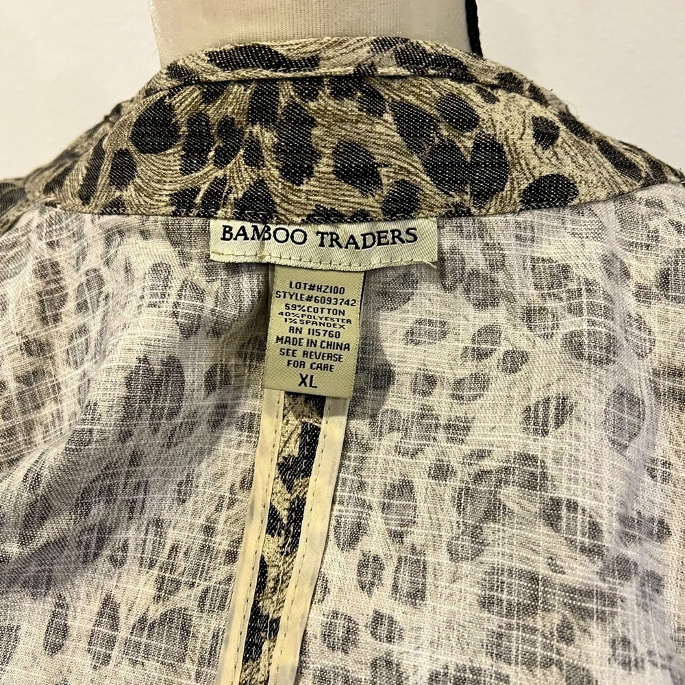 Bamboo Traders Leopard Print Utility Jacket XL Brown Tan Mock Neck Cotton - Picture 6 of 6